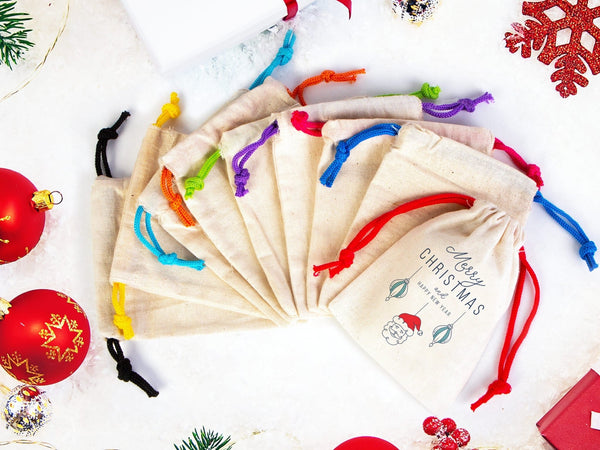 Personalized Christmas & New Year Drawstring Gift Bags – Colorful & Eco-Friendly Pouches — detail view | Pamusan