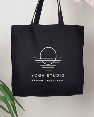 Bolsa de Tela de lona negra personalizada 48 × 41 × 10 cm – Bolsa promocional y de playa de algodón personalizada
