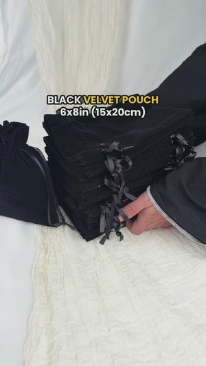 Personalized Black Velvet Drawstring Pouch – 6" × 8" (15 × 20 cm) - Pamusan.com