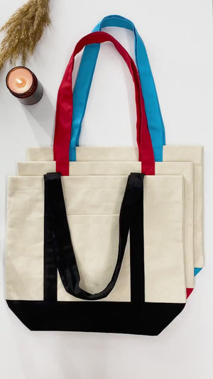 Bolsa grande de lona con asas rojas – 40 × 35 × 12 cm Bolsa de compras ecológica de algodón