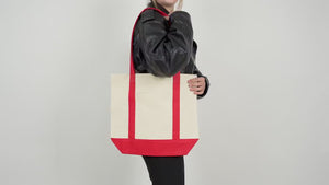 Bolsa grande de lona con asas rojas – 40 × 35 × 12 cm Bolsa de compras ecológica de algodón