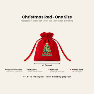 Bolsita de terciopelo rojo en plano con flecha de anchura de 10 cm, diseño ¡Feliz Navidad!, rojo · talla única