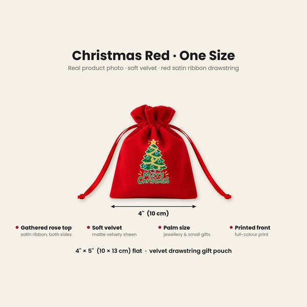 Bolsita de terciopelo rojo en plano con flecha de anchura de 10 cm, diseño ¡Feliz Navidad!, rojo · talla única